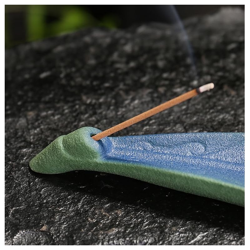 Ceramic Retro Leaf Incense Holder - Frosted Green Aromatherapy Stick
