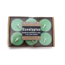 Candlestock Essential Oil Scented Tea Light Candle - 6 Pack Beeswax and Soy Wax Scented Tea Light Candles - Pure Soy Wax Pure Beeswax Scented Candles - Eucalyptus (Green)