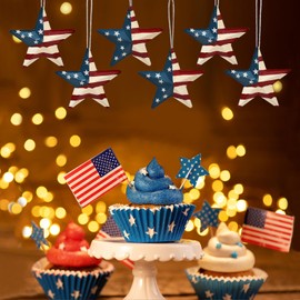 American Flag Star Metal Star Ornament for Tree Patriotic Decorations - Memorial Day & Labor Day Party Supplies (6)