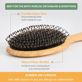 NAILGILRS Boar Bristle Hair Brush - Natural Hairbrush Massage Comb for Thick Thin Long Short Wet or Dry Hair, Wooden Paddle Nylon Bristle Brush for Smoothing, Massaging, Detangling for Women and Men