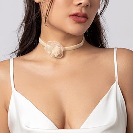 Flower Necklace Black White Pink Choker for Women Girls Flower Choker Necklace Summer Beach Choker Jewelry (Champagne)