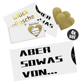 Jingzhan Birthday Card, Voucher Birthday, Set of 4 Greeting Cards, Scratch Cards to Write Yourself, Card with Envelope, Gold Embossing, Scratch Stickers, Voucher Cards to Fill Yourself