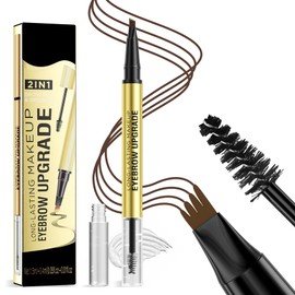 Microblading Eyebrow Pen - 2-in-1 Dual-Ended Waterproof Eye Brow Pen with 4-Fork-Tip Brow Pen and Precise Brush Create Natural Looking Defined Eyebrows Last All Day