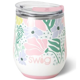 Swig Life 12oz Wine Tumbler with Lid, Stainless Steel, Dishwasher Safe, Portable, Triple Insulated Wine Tumbler (Garden Party)