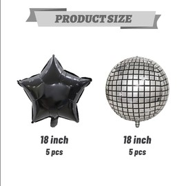 FBQ 10 Pcs Silver Disco 4D Balloons Black Star Balloons 18 Inch for 70s 80s 90s Birthday Disco Party Queen Party Decorations Supplies