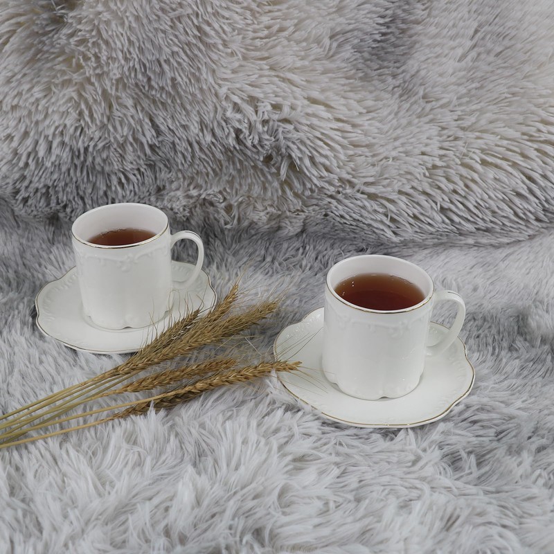 GuangYang 7oz Fine Porcelain Tea Cups and Saucers Set with