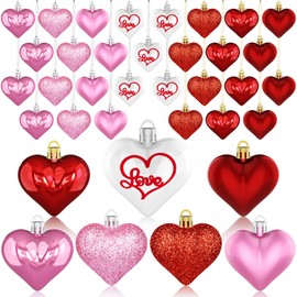 Labeol Valentine's Day Decor Heart Ornaments 36 Pcs Heart Shaped Baubles Red Pink White Heart Hanging Decorations for Valentine's Day Christmas Wedding Anniversary