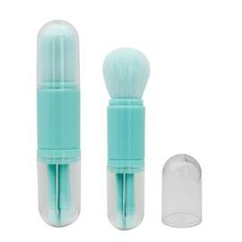 LuckyOpt Makeup Brushes, Potable 4 in 1 Facial Make Up Tools for Travel, Retractable Make up Brush Set, Travel Brushes Makeup for Eyeshadow, Highlight (Green)