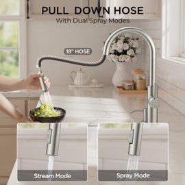 FORIOUS Kitchen Faucet with Pull Down Sprayer, Classic Brushed Nickel, Single Handle High Arc Stainless Steel Kitchen Sink Faucet, 1 or 3 Hole Deck Mount for RV, Bar, Farmhouse, Laundry, Outdoor