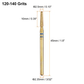 sourcing map 5pcs 120-140 Grits Diamond Grinding Bit 2mm Tapered Head 2.35mm Shank 10mm Length Titanium Plated Stone Sanding Drill Bits Rotary Tool for Nails Grinding Polishing, Blue