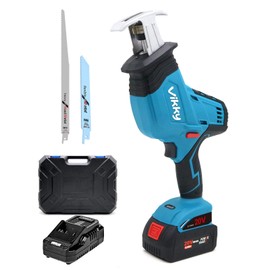Vikky 20V 4.2 Ah cordless reciprocating saw set, brushless motor provides powerful power, suitable for PVC, metal pipe, wood, unalloy steel cutting. (including charger, battery, saw blade)