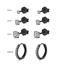 4 Pairs of 925 Sterling Silver Stud Earrings Set for Girls, Earrings Set with Cubic Zirconia for Multiple Pierced Ears, Hypoallergenic Stud Earrings for Men and Women, Sterling Silver, Cubic Zirconia