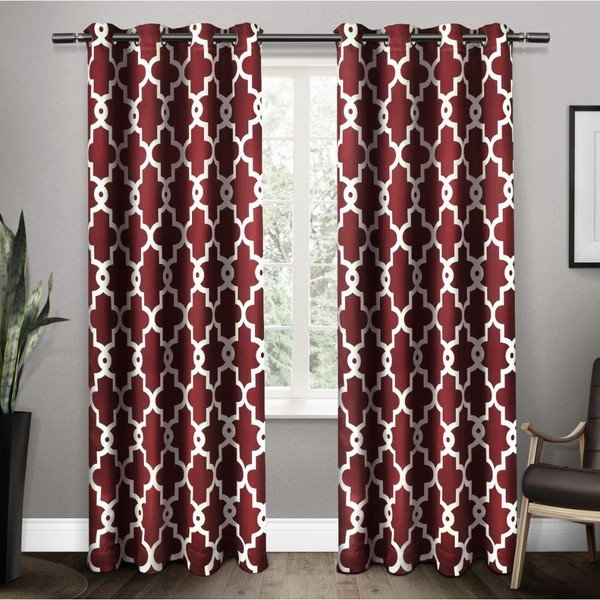 Exclusive Home Curtains Ironwork Sateen Woven Blackout Grommet Top Curtain Panel Pair, 52x84, Burgundy