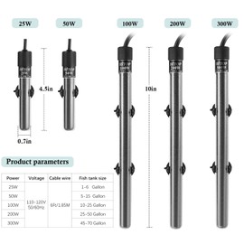HITOP Mini Submersible Aquarium Heater - 200W Digital Heater for Fish Tank Turtle Tank 25-50 Gallon，Saltwater and Fresh Water with Temperature Controller