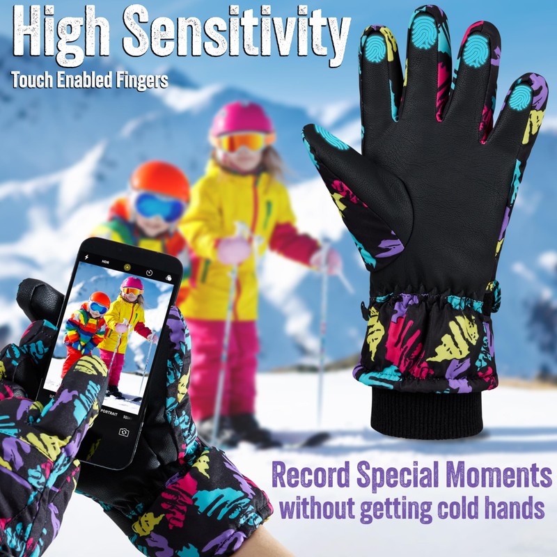 CityComfort Girls Skiing Gloves Fleece Lined Touch Screen Gloves Thermal