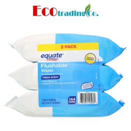 Equate Hypoallergenic Flushable Wet Wipes, Fresh Scent, 3 Pack (144 Total Wipes)