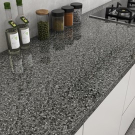 LaCheery Black Granite Countertop Contact Paper 160 x 36 Inch Wide Counter Top Peel and Stick Waterproof Contact Paper for Bathroom Kitchen Countertops Terrazzo Wallpaper Self Adhesive Vinyl Wrap Desk