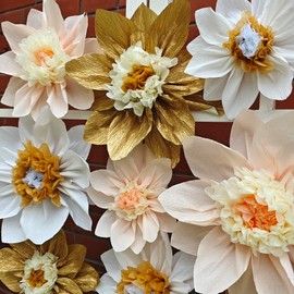 Mybbshower Crepe Paper Flower for Wall Paper Pom Pom Decor Girls Birthday Party Backdrop Baby Shower Nursery Decoration Pack of 9 (Peach Gold)