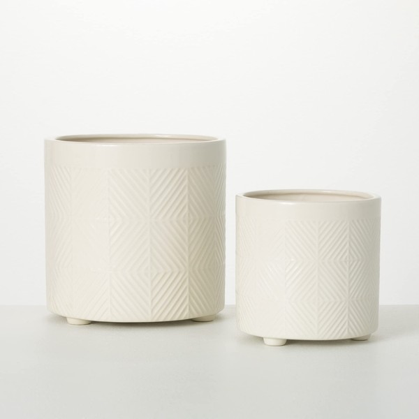 Sullivans 8" & 6" Diamond-Textured Footed Pots - Set of