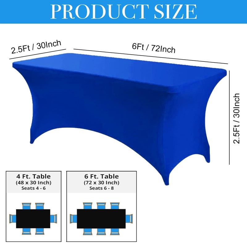 Stretchable Tablecloths,Royal Blue Spandex Fitted Tablecover 6ft Washable Stretch Spandex