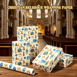 Pineraap Christian Wrapping Paper Roll, Religious Gift Wrap with Jesus & Nativity Scenes Design, Ideal for Father's Day, Church Events, Religious Christian Holiday, 17 Inch x 16.4 Feet