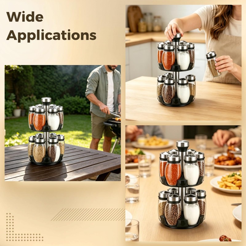 Calolin 2 Layer Rotating Spice Rack Organizer with 12 Glass