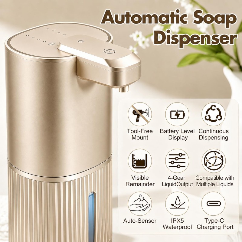 Rudnia Automatic Soap Dispenser, Foaming Soap Dispenser Touchless with Continuous