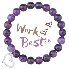 MollyQueen Work Bestie Gifts for Women,Coworker Gifts for Women,Going Away Gift for Coworker,Farewell Bracelet Boss New Job Retirement Gifts,Amethyst Beads Good Luck Bracelet To Work Friend Gift, 7