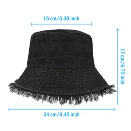 Yonchic Washed Cotton Denim Bucket Hat, Summer Outdoor Wide Brim Lightweight Cap for Women, Beach Packable Travel Hats (Black)
