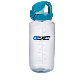 Nalgene Drinking Bottle 'OTF' - 1 L Clear, Lid Blue/Light Blue, with Name Engraving
