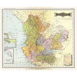 Historic Pictoric Map : Mexico, 1886 Jalisco, Antique Vintage Reproduction : 30in x 24in
