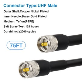MOOKEERF 75FT RG8 PL259 Coaxial Cable - Male to Male, Low Loss UHF Cable for CB, HAM, VHF Radios, SWR Meter, Antenna Analyzer