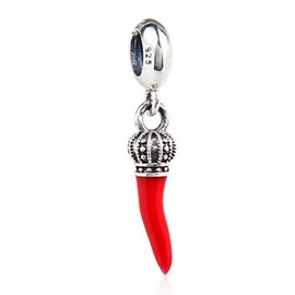 Red Horn Charm 925 Sterling Silver Crown Charm Red Pepper Charm Chilli Charm for Bracelet