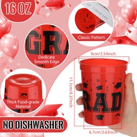 32 Pieces Graduation Party Cups 2025 16 Oz Grad Plastic Cups Reusable Stadium Tumblers Drinkware for Graduation Party Supplies(Red, Black)
