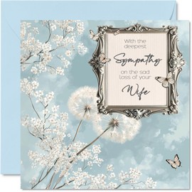 Sympathy Cards - Deepest Sympathy Sad Loss Of Your Wife Card - Adult Sympathy Cards 145mm x 145mm Floral Sympathy Sympathy Card