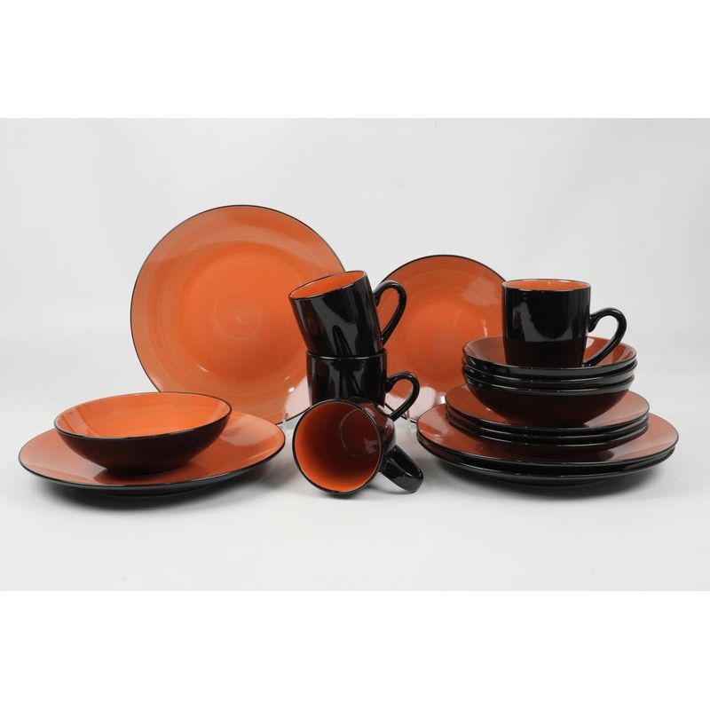 HomeVss Sonoma 16 Piece Stoneware Dinner Set, Outside Black +
