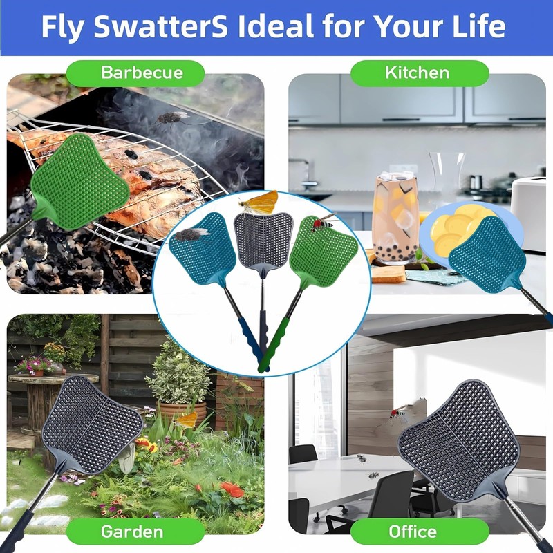 Telescopic Fly Swatter, Jakeloo 3 Pack Fly Swatter for Indoors