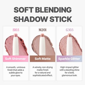 CLIO Soft Blending Eyeshadow Stick - Long Lasting, Matte, Shimmer & Glitter Finishes, Built-in Brush for Easy Blending, Coconut-Derived Ester Oil Infused (M203 MELLOW WOODY)