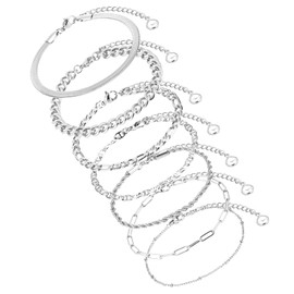 Huiguli Women's Bracelet Set, Galvanised Stainless Steel Twist Snake Bracelet, Adjustable Bracelets Set for Women, Cuban Snake Chain Bracelet, Set of 7, Stainless Steel, No Gemstone