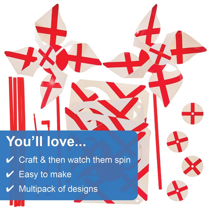 Baker Ross FX983 England Flag Windmill Kits - Pack of