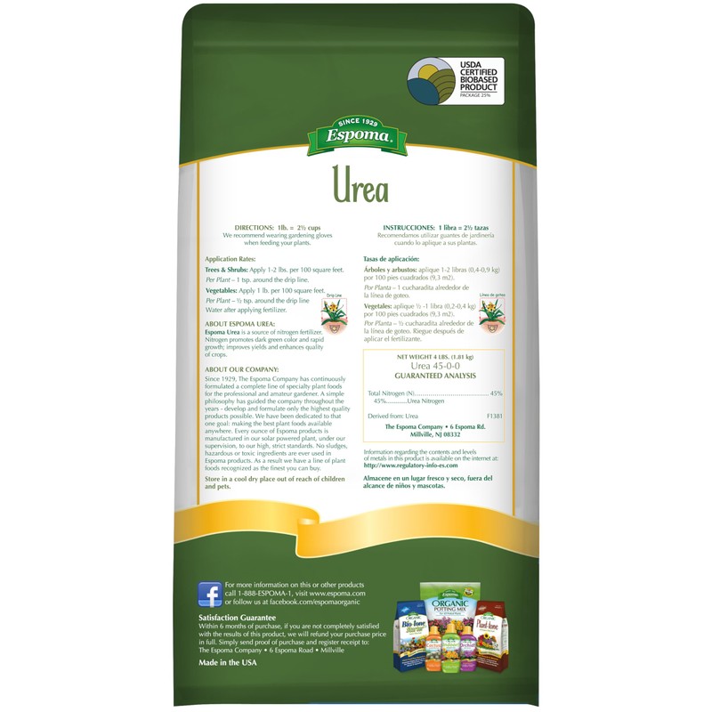 Espoma Urea Nitrogen Fertilizer 45-0-0, 4lb. Bag; Promotes Growth in