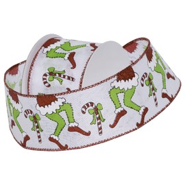 Morex Ribbon Wired Taffeta Holiday Tiptoe Ribbon Ribbon, 2.5 inch by 10 Yard, White/Red/Green, 7818.60/10-709