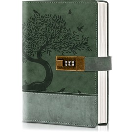 MINICAGIE Vintage Diary with Lock for Women Girls 256 Pages Leather Journal with Lock A5 Password Locking Journals for Writing Note Taking Boys Men, 5.9x 8.3 in, Green