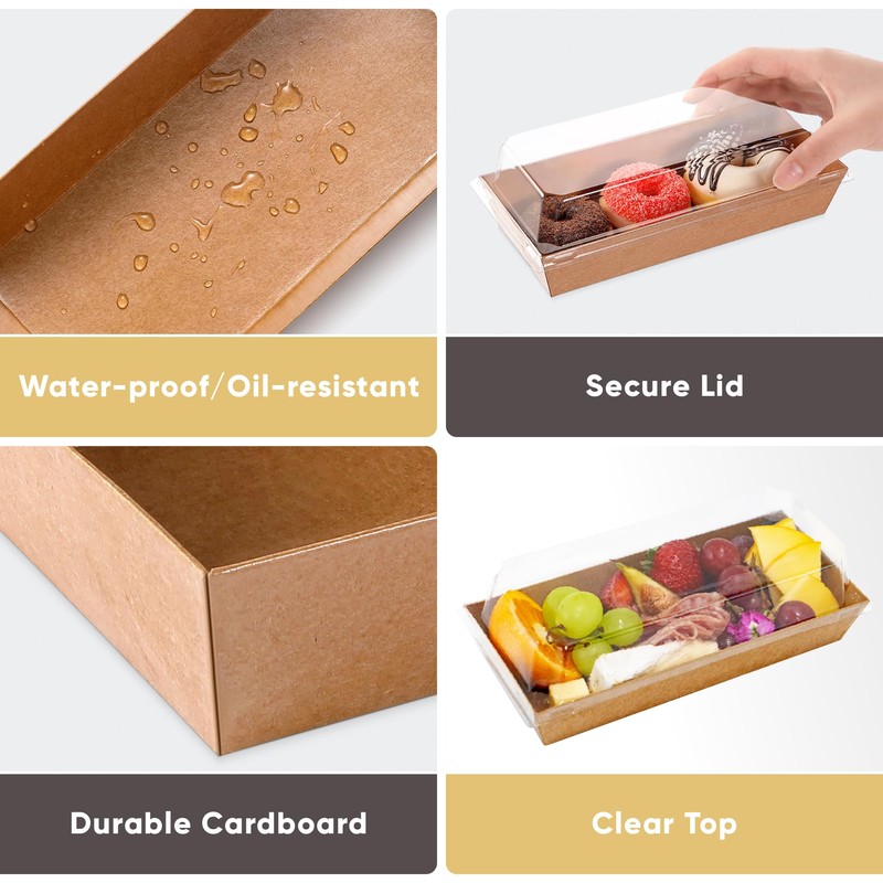 50 Pack 7.5x3.3 Inches Small Charcuterie Boxes with Clear Lids