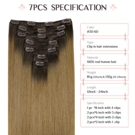 MAXITA Hair Extensions Clip in Human Hair, 7PCS 120g Ash Dark to Light Chestnut Brown 18 Inch,Clip in Hair Extensions Real Human Hair Extensions Natural Straight Hair for Women