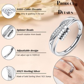 KRFY 925 Sterling Silver Rings Women Adjustable Fidget Rings For Anxiety Women Cubic Zircon Daughter Fidget Ring Silver Infinity Moon Star Anxiety Ring Spinning Anxiety Rings For Women