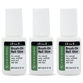 IBD 5-Second Brush On Nail Glue – Strong Nail Glue for Press Ons and Acrylic Nails, Quick-Dry Gel for Split or Broken Nails, Nail Bond & Repair – 6g, 3-Pack