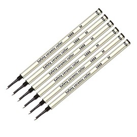 Pack of 6 - Schmidt 5888 M Safety Ceramic Rollerball Metal Refill Black Medium Tip