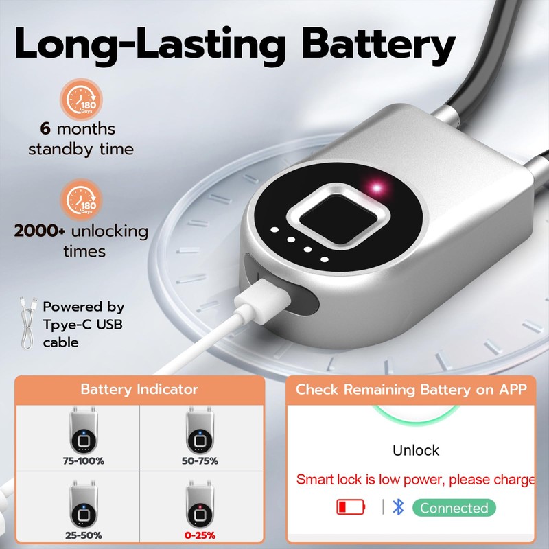 Fingerprint Cable Lock, eLinkSmart Fridge Locks with Bluetooth APP Control,