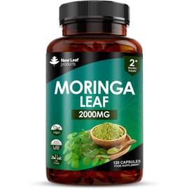 Moringa Leaf Capsules 2000mg – High-Strength Vegan Formula with Pure Moringa Extract & Powder – Enriched with Black Pepper – 120 Capsules (2-Month Supply) by New Leaf